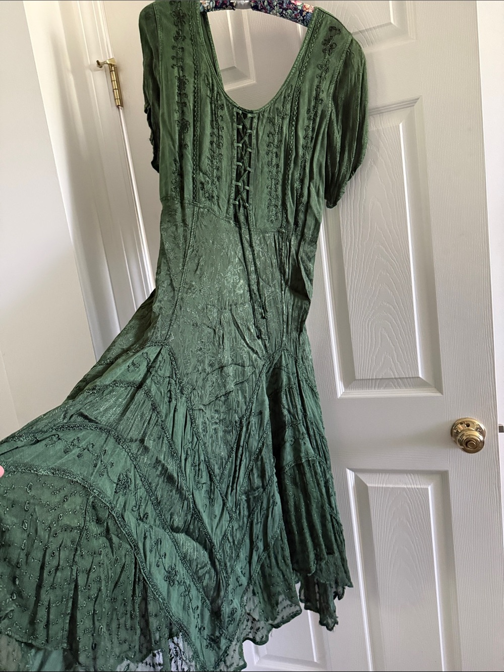 Women’s Green Lace Accent Flared Dress